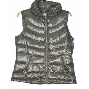 Calvin Klein Quilted Vest Sz XL Pewter Colored With Gold Toned Zippers Lightweig